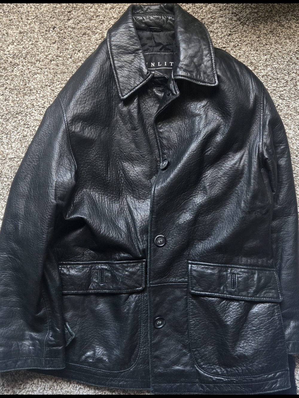 Womens Winlit Black Leather Button-Front Jacket